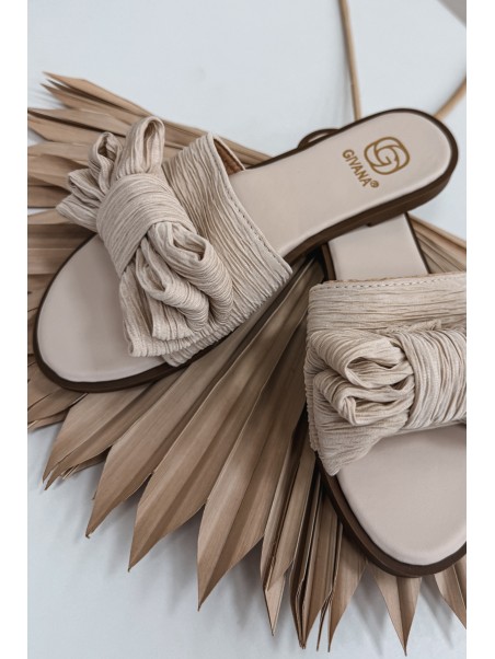 Women's Flat Heel Beige Bow Slippers Amivelle