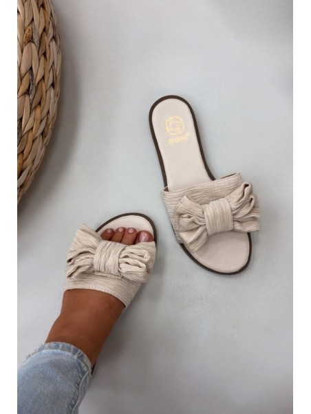 Women's Flat Heel Beige Bow Slippers Amivelle