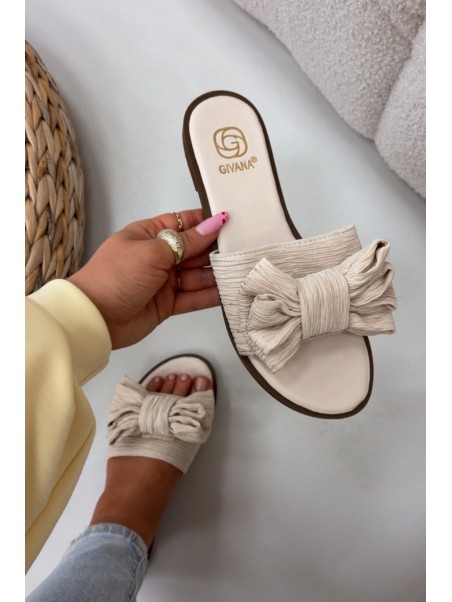 Women's Flat Heel Beige Bow Slippers Amivelle