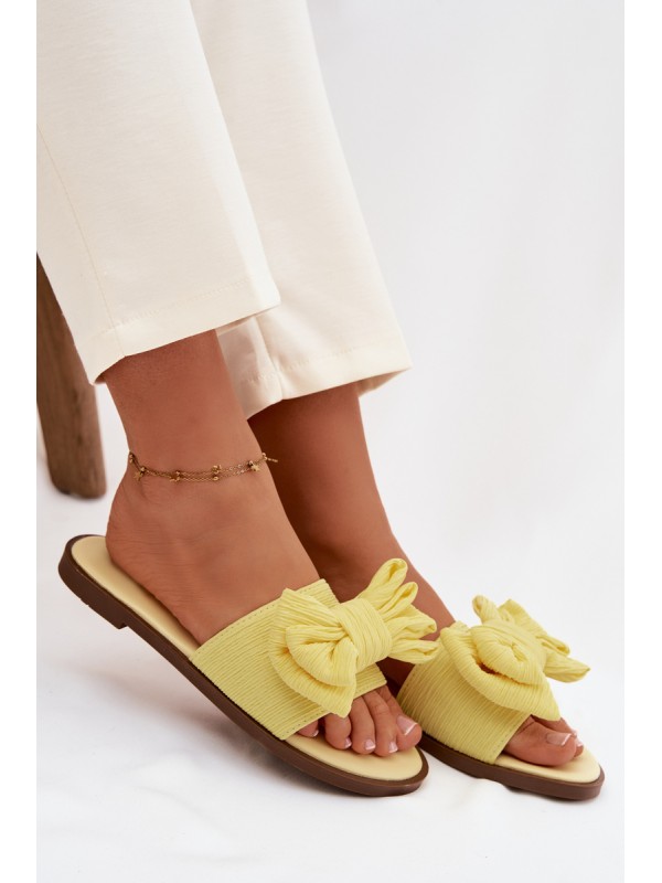 Women's Low Heel Slippers With Bow Yellow Amivelle 2