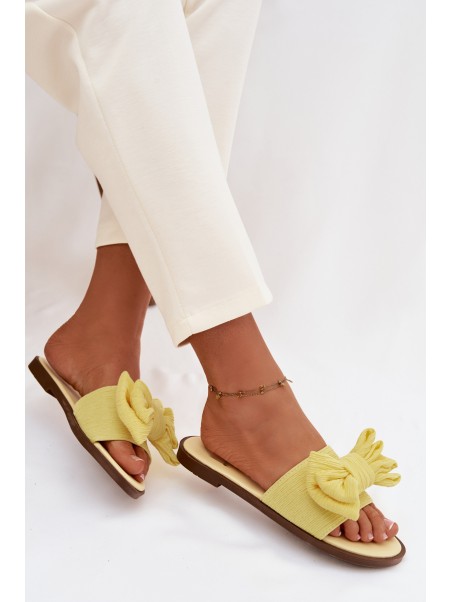 Women's Low Heel Slippers With Bow Yellow Amivelle