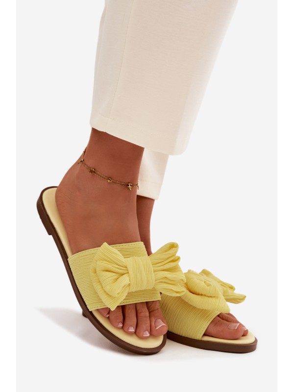 Women's Low Heel Slippers With Bow Yellow Amivelle