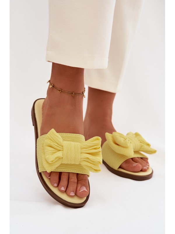 Women's Low Heel Slippers With Bow Yellow Amivelle