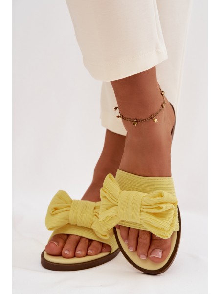 Women's Low Heel Slippers With Bow Yellow Amivelle
