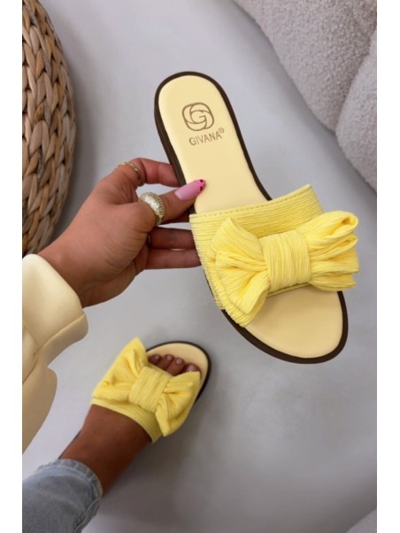 Women's Low Heel Slippers With Bow Yellow Amivelle