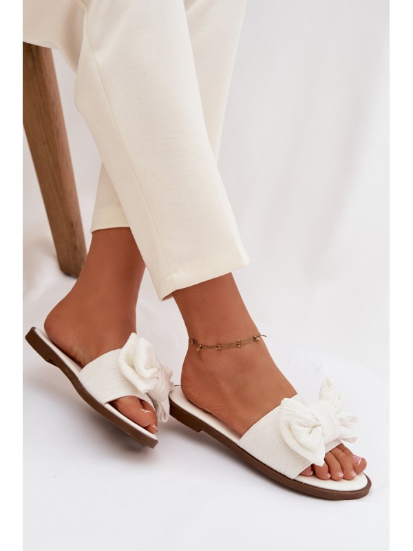 Women's Flat Sandals With Bow White Amivelle