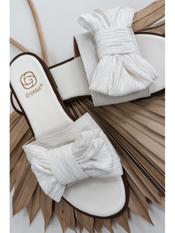 Women's Flat Sandals With Bow White Amivelle 2