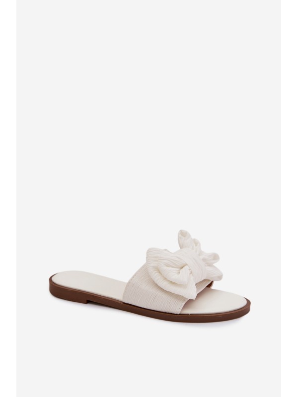 Women's Flat Sandals With Bow White Amivelle