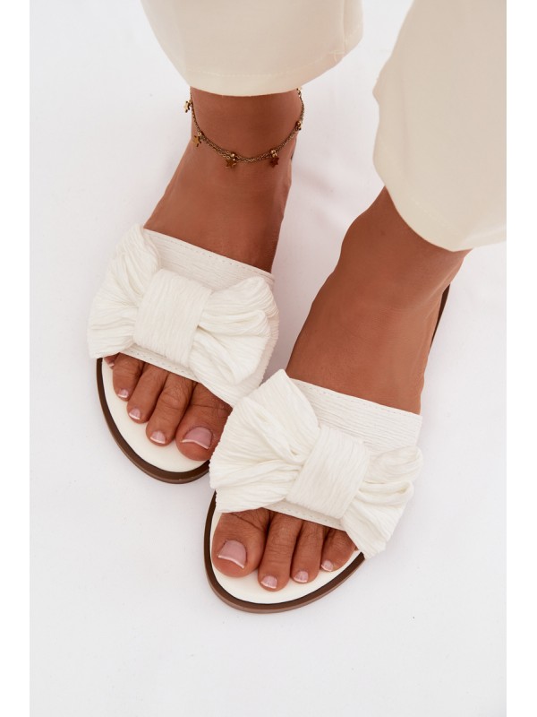 Women's Flat Sandals With Bow White Amivelle