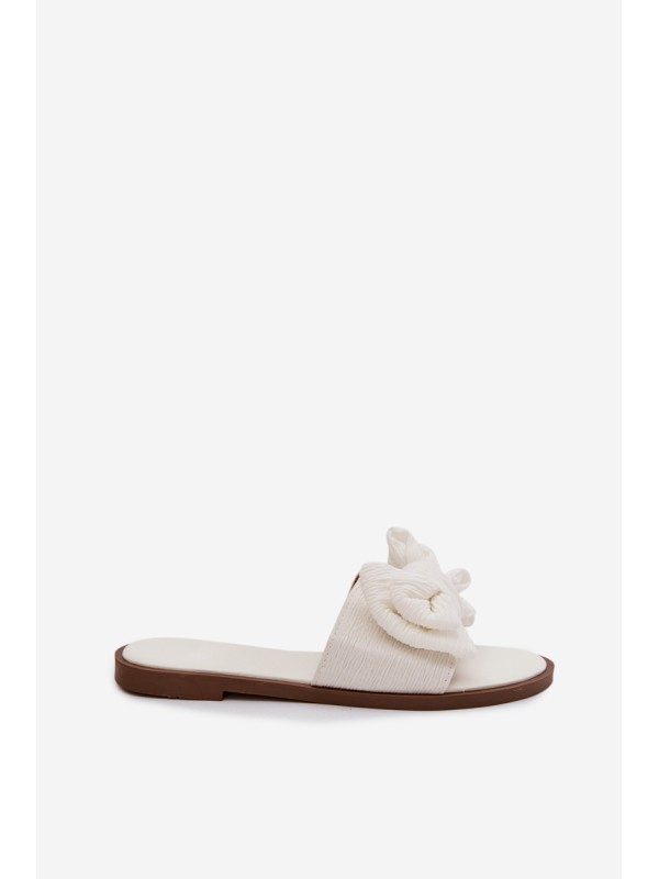 Women's Flat Sandals With Bow White Amivelle