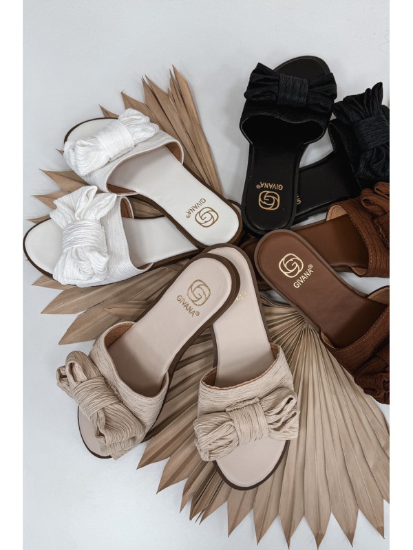 Women's Flat Sandals With Bow White Amivelle