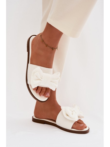 Women's Flat Sandals With Bow White Amivelle