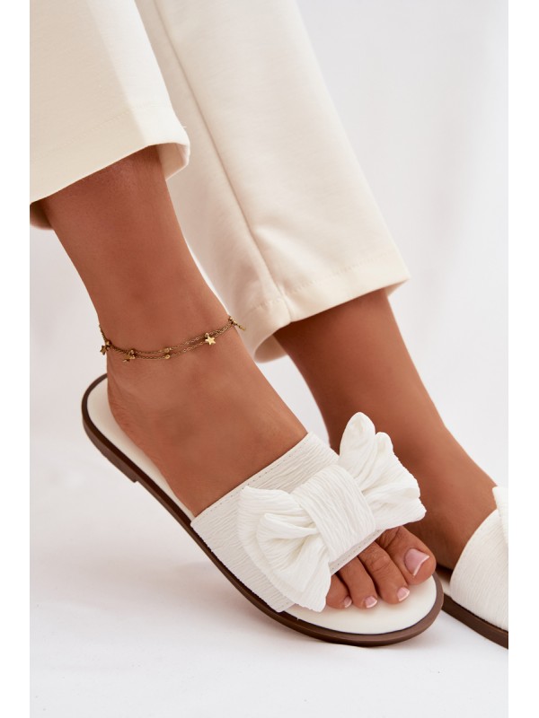 Women's Flat Sandals With Bow White Amivelle