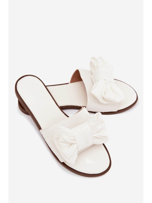 Women's Flat Sandals With Bow White Amivelle