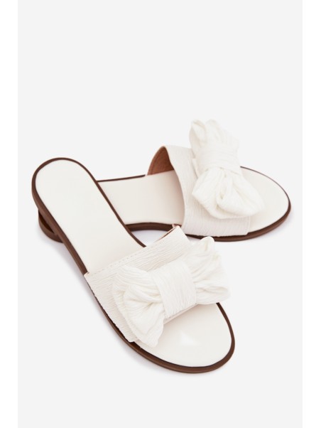 Women's Flat Sandals With Bow White Amivelle