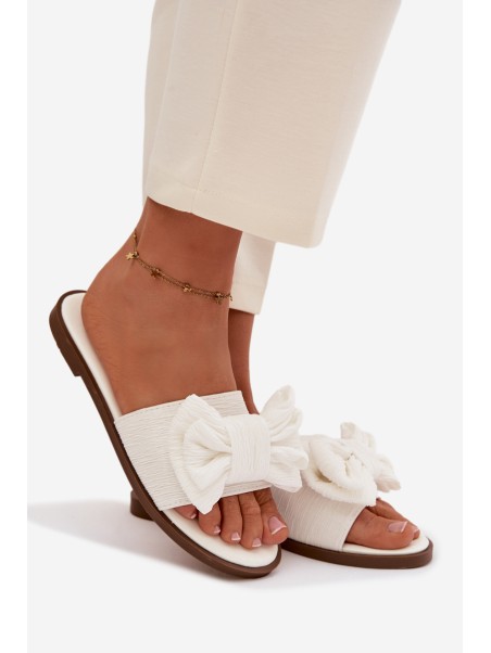 Women's Flat Sandals With Bow White Amivelle