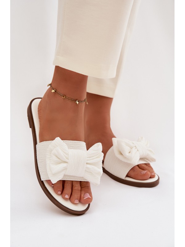 Women's Flat Sandals With Bow White Amivelle