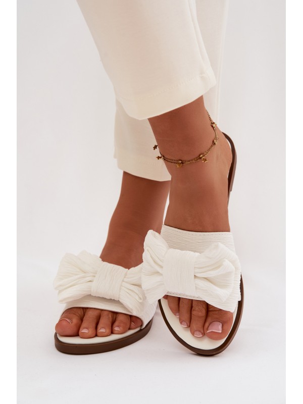 Women's Flat Sandals With Bow White Amivelle