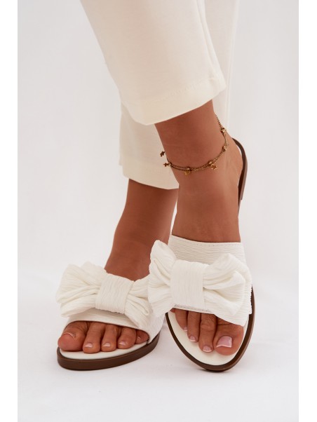 Women's Flat Sandals With Bow White Amivelle