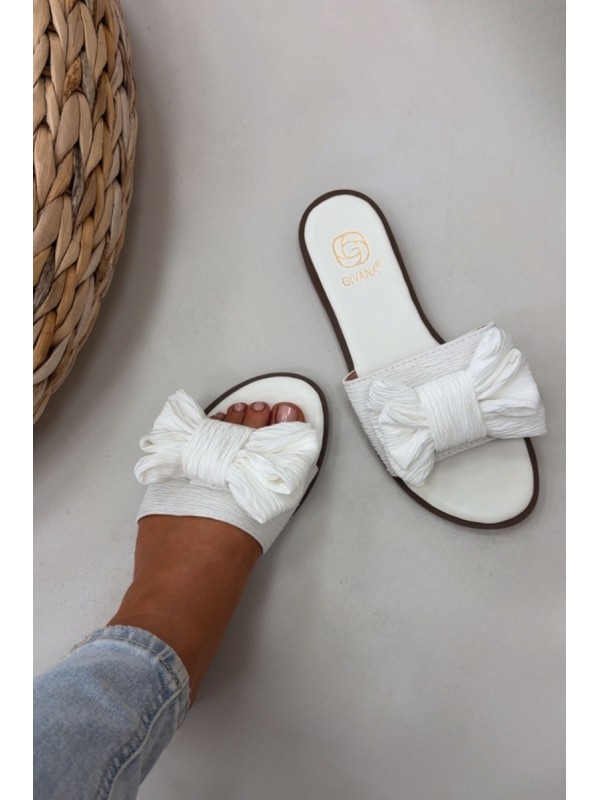 Women's Flat Sandals With Bow White Amivelle