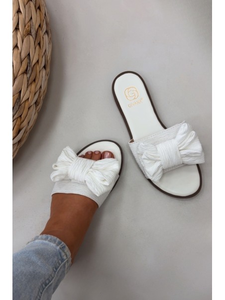 Women's Flat Sandals With Bow White Amivelle