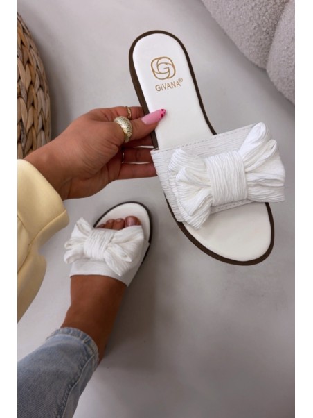 Women's Flat Sandals With Bow White Amivelle