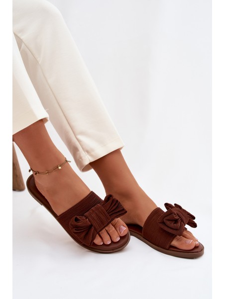 Women's Flat Sandals With Bow Brown Amivelle
