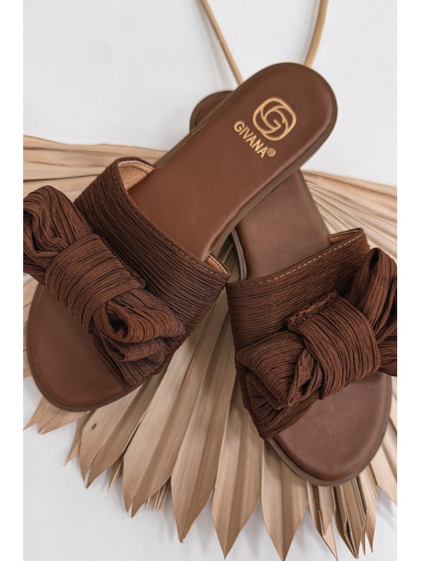 Women's Flat Sandals With Bow Brown Amivelle
