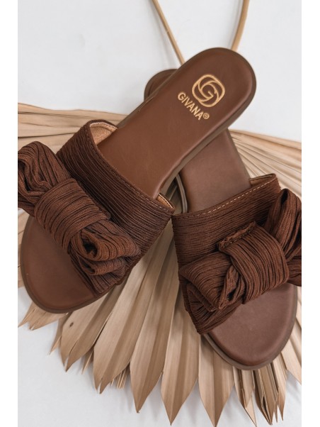 Women's Flat Sandals With Bow Brown Amivelle