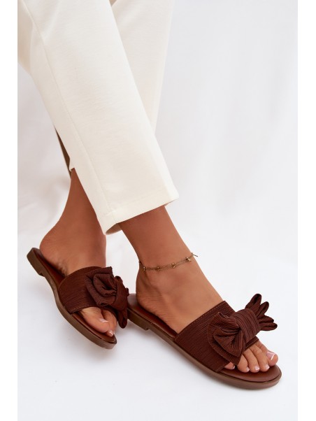 Women's Flat Sandals With Bow Brown Amivelle
