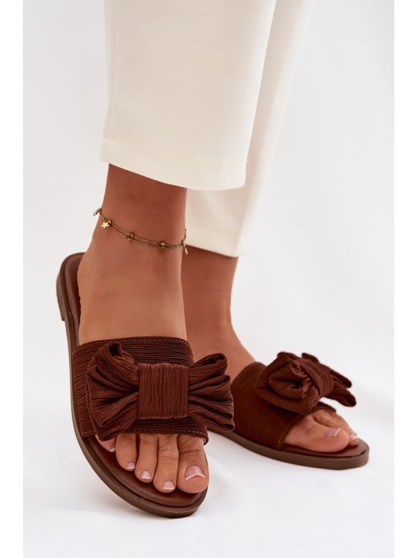 Women's Flat Sandals With Bow Brown Amivelle