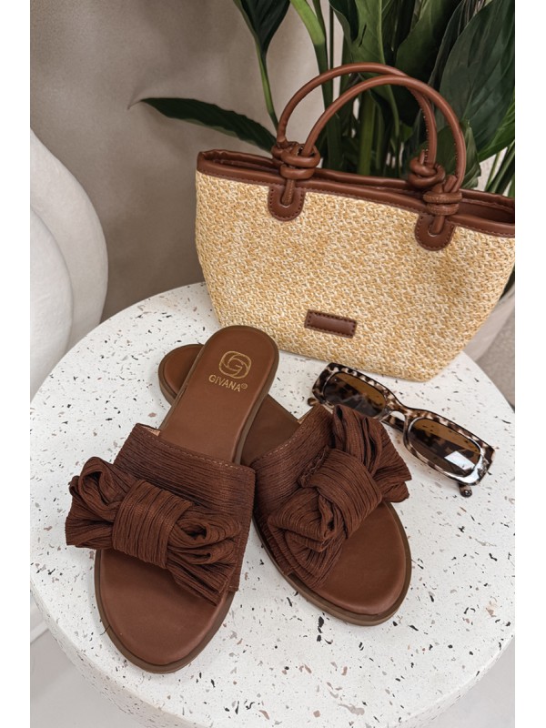 Women's Flat Sandals With Bow Brown Amivelle