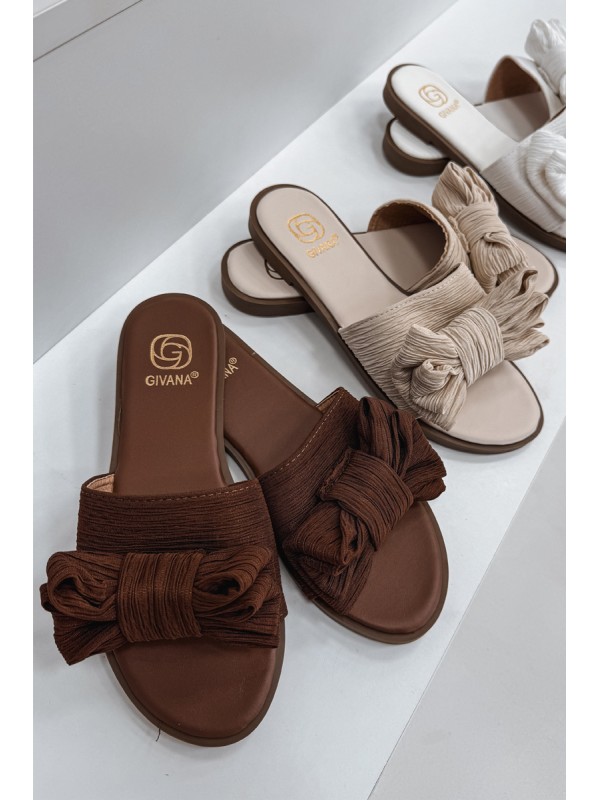 Women's Flat Sandals With Bow Brown Amivelle