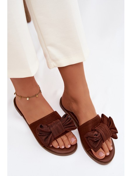 Women's Flat Sandals With Bow Brown Amivelle