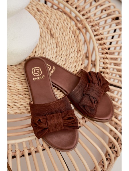Women's Flat Sandals With Bow Brown Amivelle