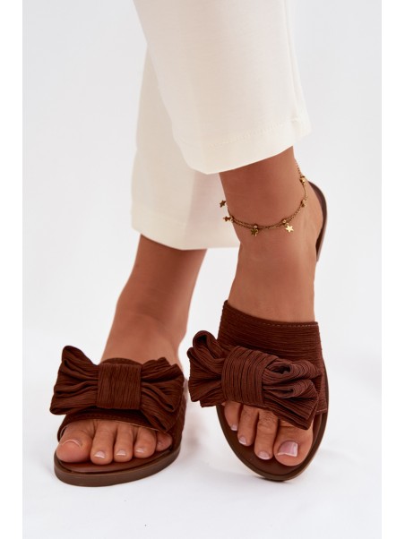 Women's Flat Sandals With Bow Brown Amivelle