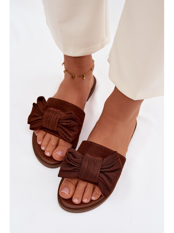 Women's Flat Sandals With Bow Brown Amivelle