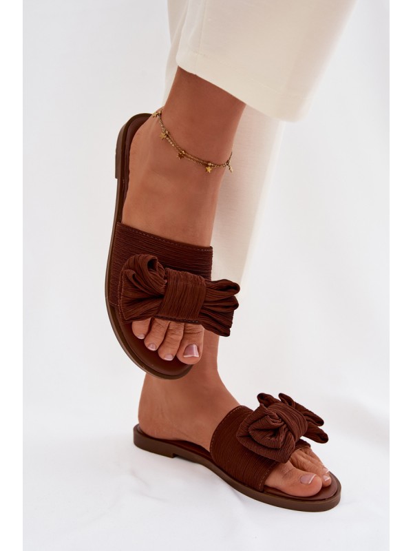 Women's Flat Sandals With Bow Brown Amivelle
