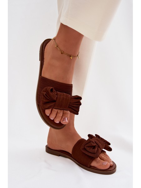 Women's Flat Sandals With Bow Brown Amivelle