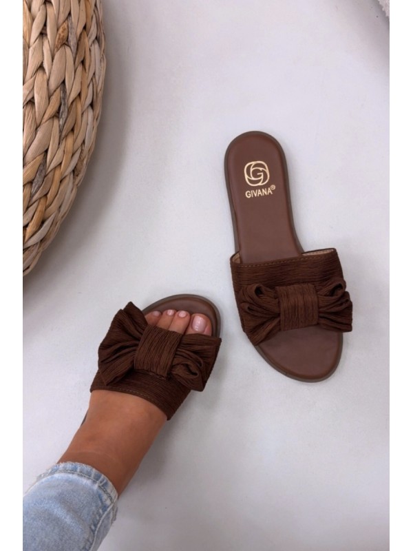 Women's Flat Sandals With Bow Brown Amivelle