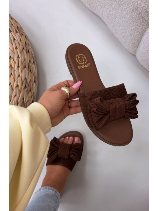 Women's Flat Sandals With Bow Brown Amivelle