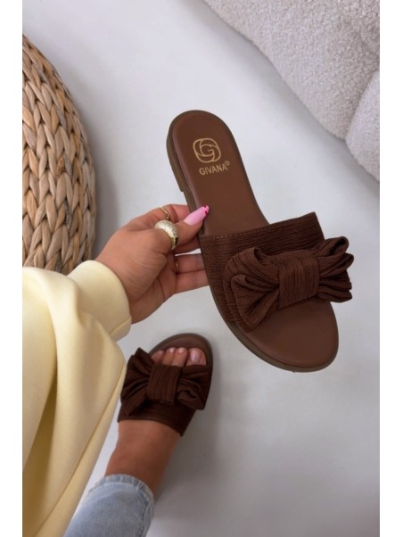 Women's Flat Sandals With Bow Brown Amivelle