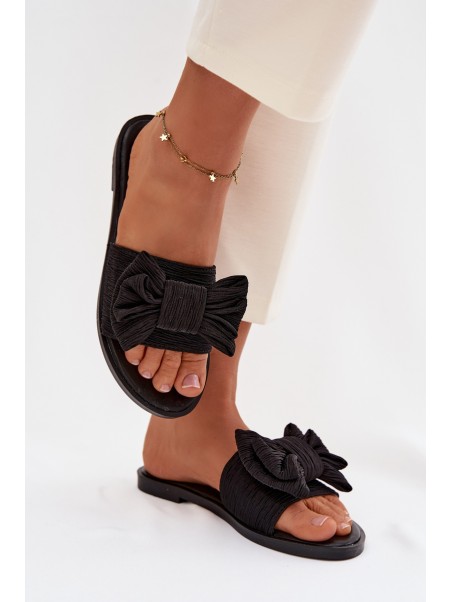 Women's Flat Heel Slippers With Bow Black Amivelle