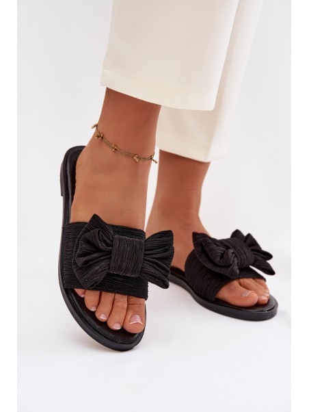 Women's Flat Heel Slippers With Bow Black Amivelle
