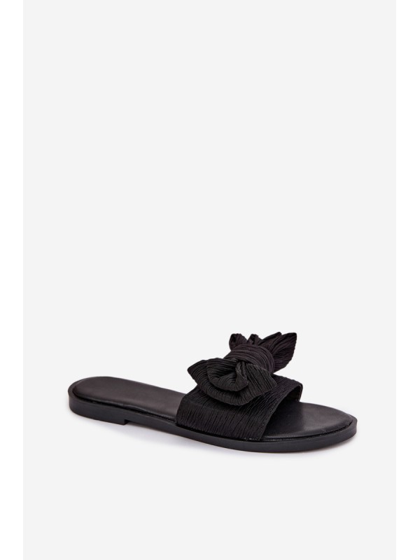 Women's Flat Heel Slippers With Bow Black Amivelle