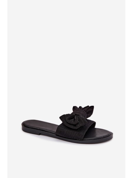 Women's Flat Heel Slippers With Bow Black Amivelle