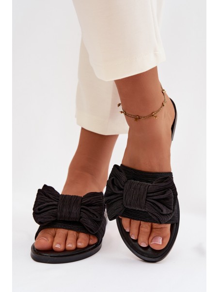 Women's Flat Heel Slippers With Bow Black Amivelle