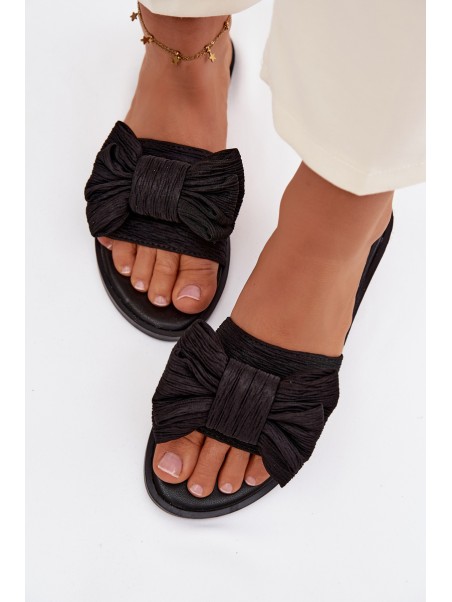 Women's Flat Heel Slippers With Bow Black Amivelle