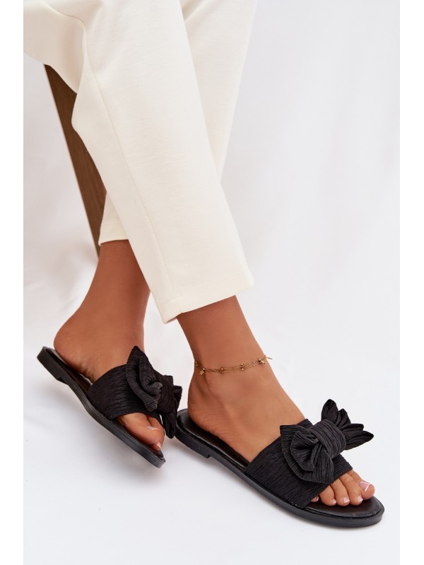 Women's Flat Heel Slippers With Bow Black Amivelle