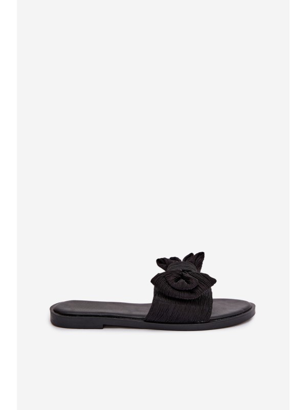 Women's Flat Heel Slippers With Bow Black Amivelle